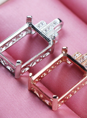 diy长方形底座未镶嵌纯银空托