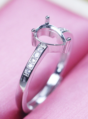 梨形水滴形6 8宝石戒指托空托钻戒托镶嵌加工925纯银镀18K金开口