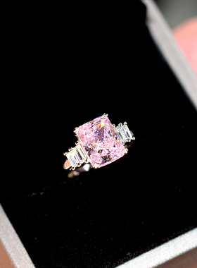 冰花切浅粉钻戒指女高碳钻