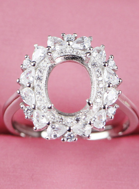 椭圆女纯银欧美时尚戒托戒指空托