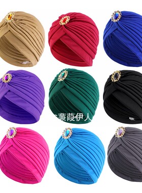 外贸合金钻配饰印度帽复古套头帽民族风头巾帽装饰民族帽女turban