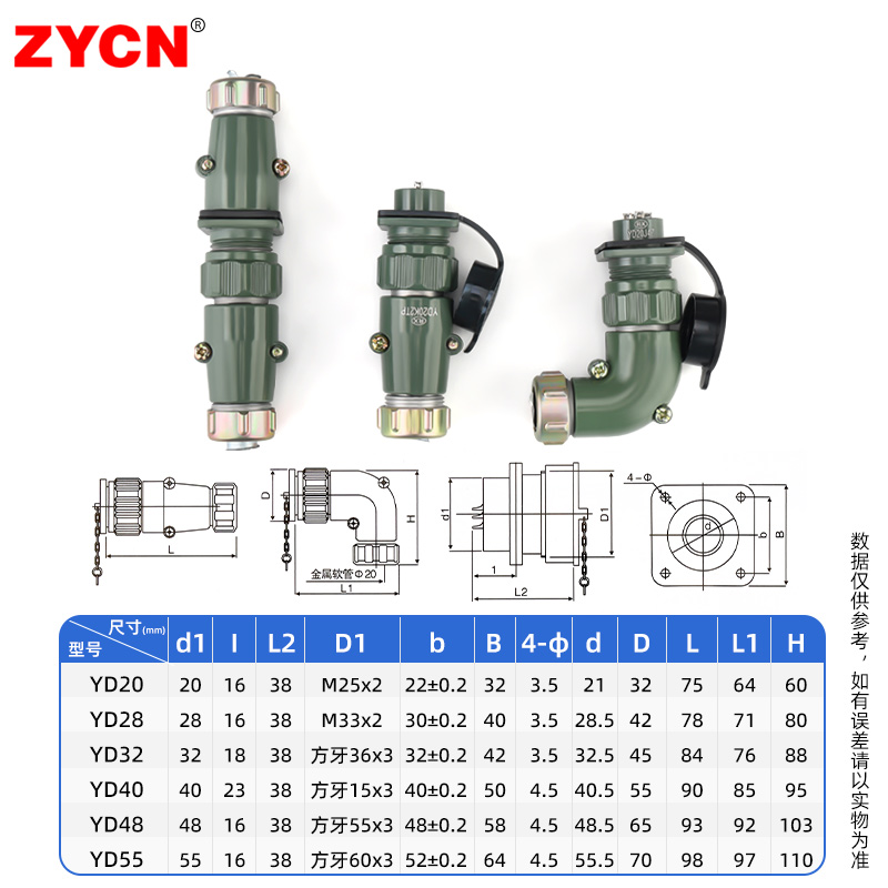 YD40/48/55系列航空插头插座对接公母头工业连接器3芯4芯6芯安全