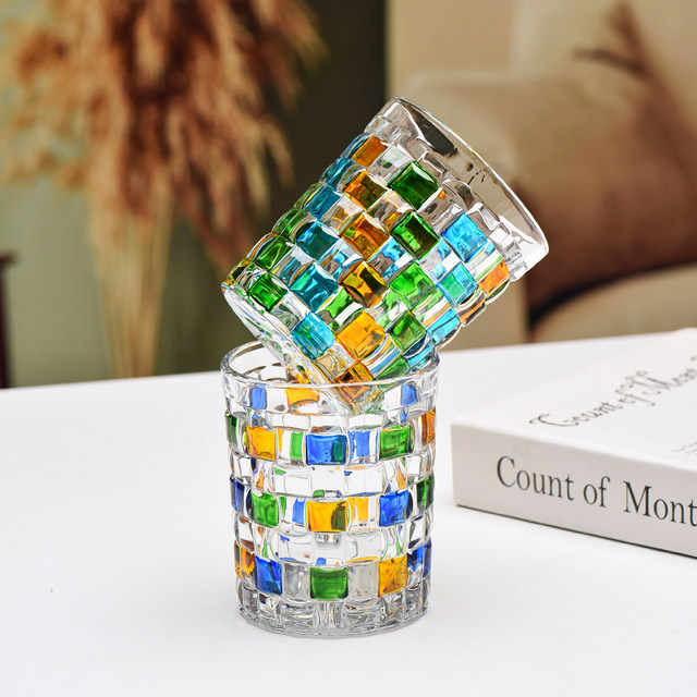 Flange Crystal Artificial Hand-painted Glass Creative Painted Cup Whisky Cup Foreign Wine Cup Home Drinking Cup Juice Cup