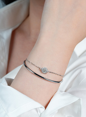 S925银莫桑石钻叠戴手链手镯女小众设计高级感轻奢精致开口银镯子