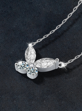 S925银莫桑石钻蝴蝶项链女韩版轻奢设计高级感精致吊坠饰品锁骨链