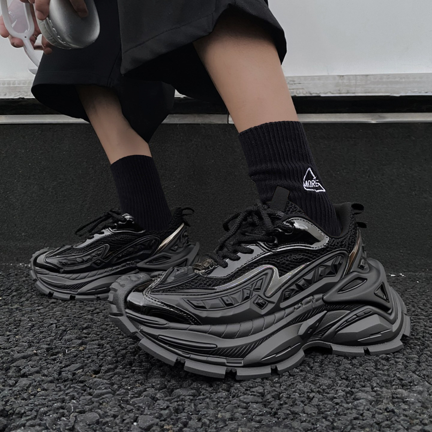 两点浪漫原创设计男女6CM厚底增高老爹鞋国潮黑武士银色机甲潮鞋,淘宝优惠券,粉丝福利购,淘宝优惠卷