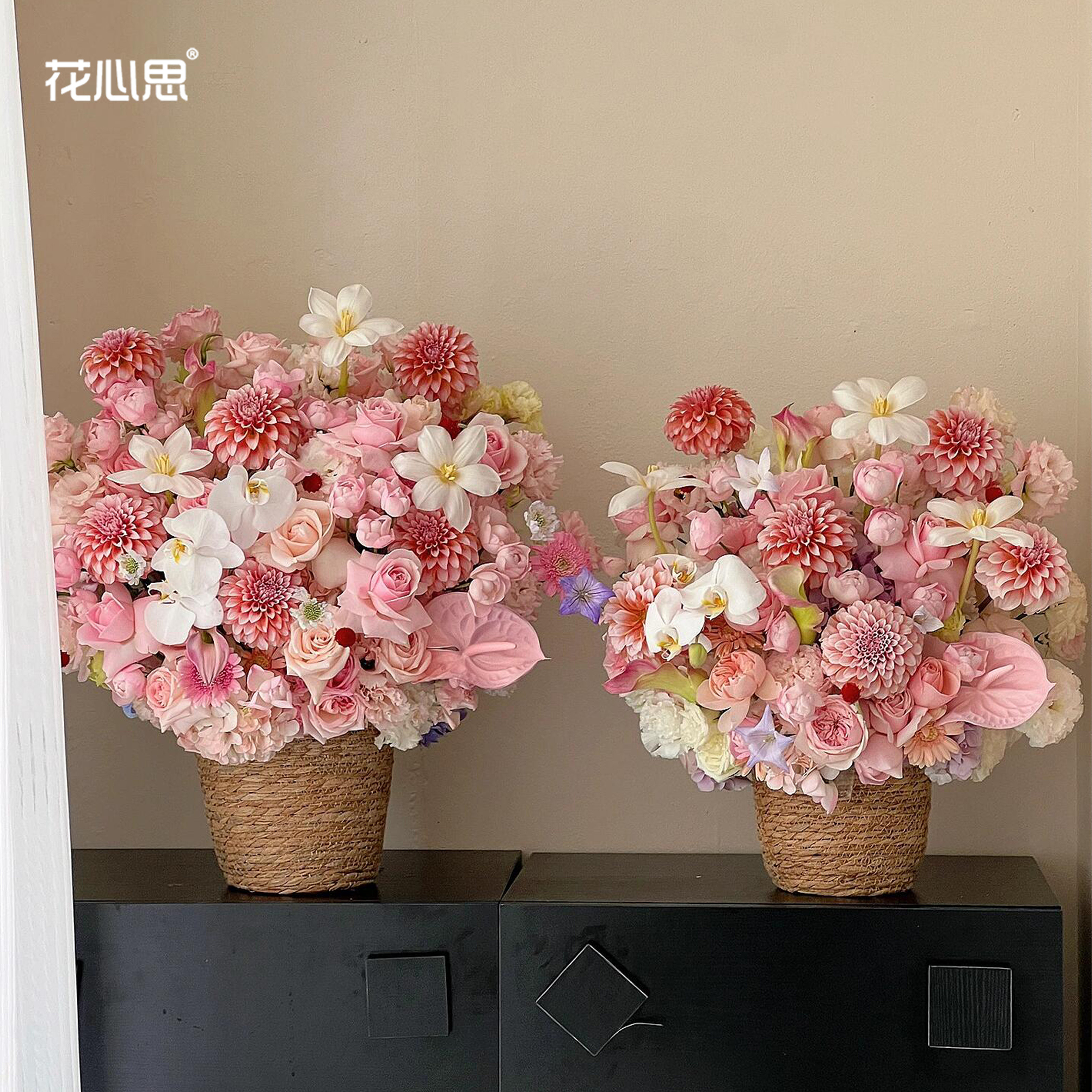 花心思套三仙子之吻草编抱抱桶花桶鲜花花束花桶插花藤编花艺资材