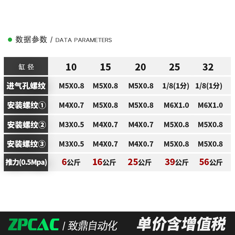 CXSM双轴气缸10/15气动小气缸大推力20/25/32双杆气缸小型气动 - 图3