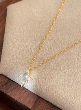 【星沉蓝海】S925轻奢纯银项链浅金水光海蓝宝星光小众清冷细项链