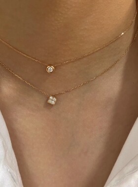 【星落方隅】S925银镀18K金小方糖锆石吊坠项链女个性菱形锁骨链