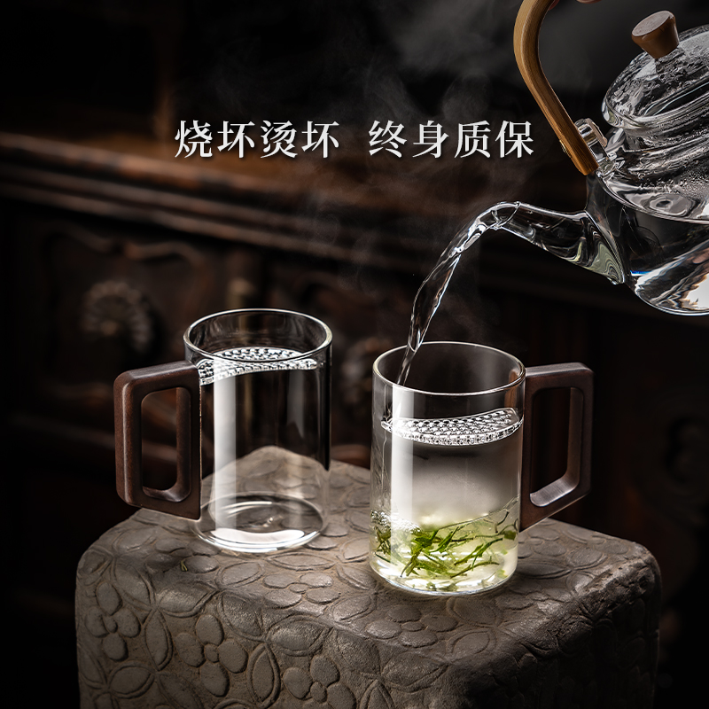 耐热玻璃办公室高档精致泡茶杯中式待客喝红茶绿茶月牙杯个人专用