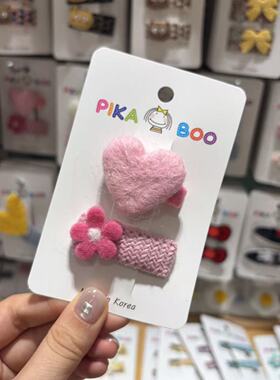 10.1韩国pikaboo东大门儿童毛毡爱心发夹可爱小花鸭嘴夹碎发边夹