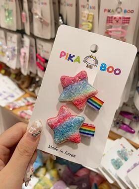 韩国东大门pikaboo儿童新款渐变彩虹条纹五角星星发夹鸭嘴夹对夹