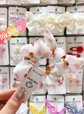 韩国东大门pikaboo儿童发饰布艺雪纺小熊爱心印花蝴蝶结发绳发圈