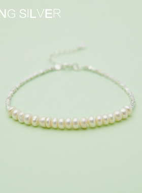 烽之银女纯银天然珍珠日韩刻字