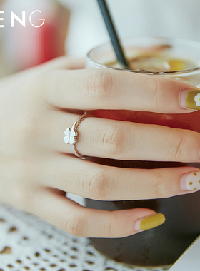 四叶草纯银森系幸运戒指网红刻字