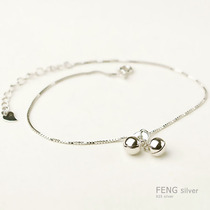 Foot Chain Woman 925 pure silver bell with sound round Pearl Korean version of minimalist student Moris frescoed lettering