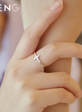 十字架戒指女姐妹对戒信物黑白色