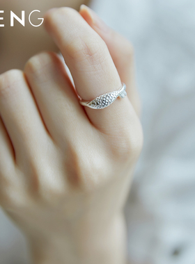 鲤鱼戒指烽之银纯银国风女