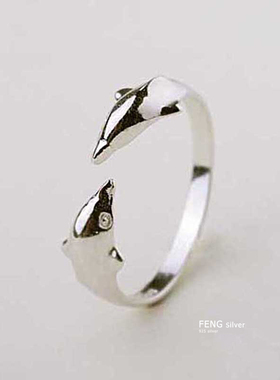 海豚戒指烽之银纯银情侣女礼物
