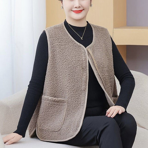 300斤加大码秋冬颗粒绒马甲中老年妈妈保暖背心宽松洋气外穿坎肩 - 图2