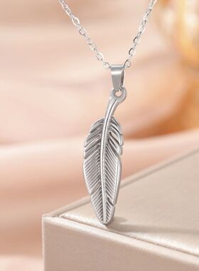 Lucktune Feather Pendant Necklace for Women Stainless Steel