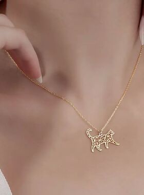Cute Hollow Cat Necklace for Women Men Stainless Steel Silve