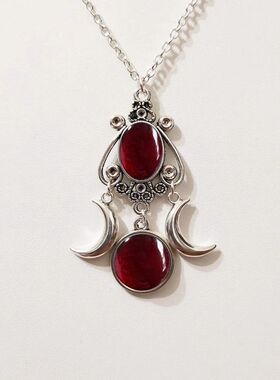 Black/red/purple Triple Moon Pendant Necklace Jewelry