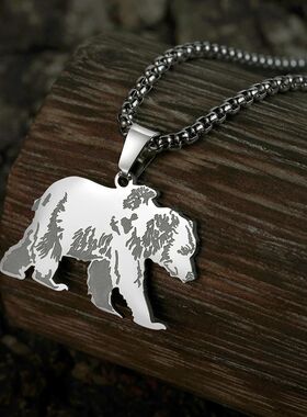 QIAMNI Stainless Steel Bear Pendant Necklace For Women Men C
