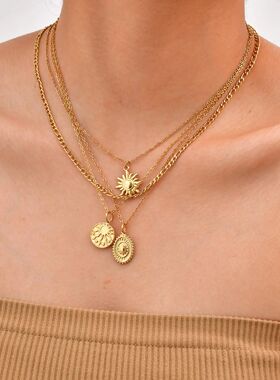 Stainless Steel Spiral Sun Flower Pendant Necklace for Women