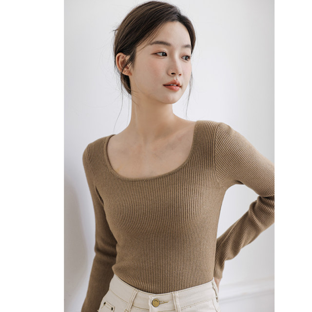 Square collar sweater for women in autumn and winter