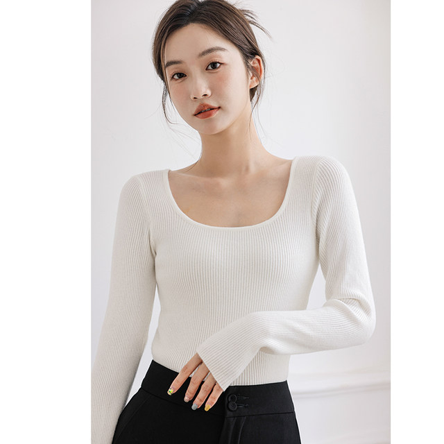 Square collar sweater for women in autumn and winter