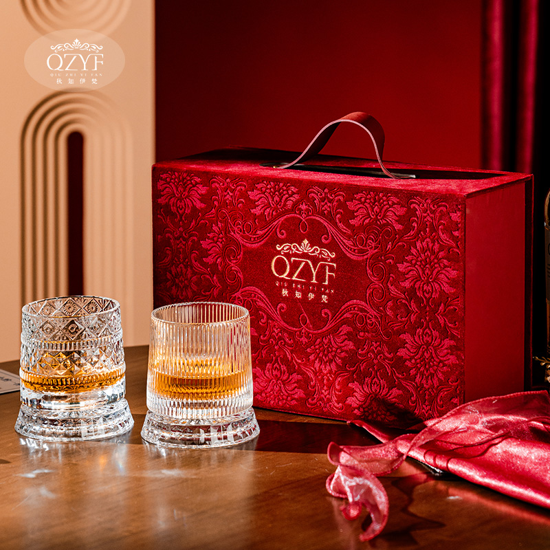 高档旋转玻璃杯子礼盒套装威士忌酒杯洋酒杯乔迁礼盒生日送礼酒具 - 图1