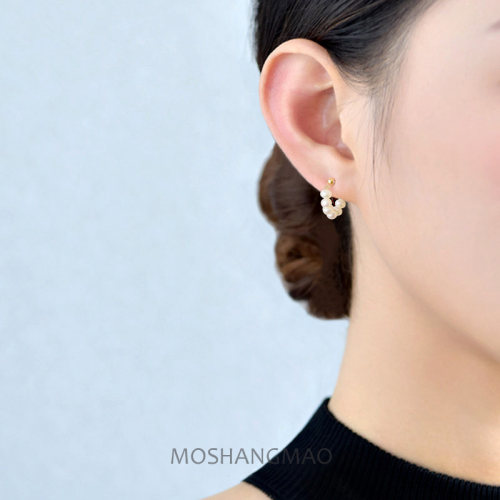 原创925银镀14K金耳钉女天然淡水珍珠耳圈时尚个性耳环防敏耳饰品 - 图0