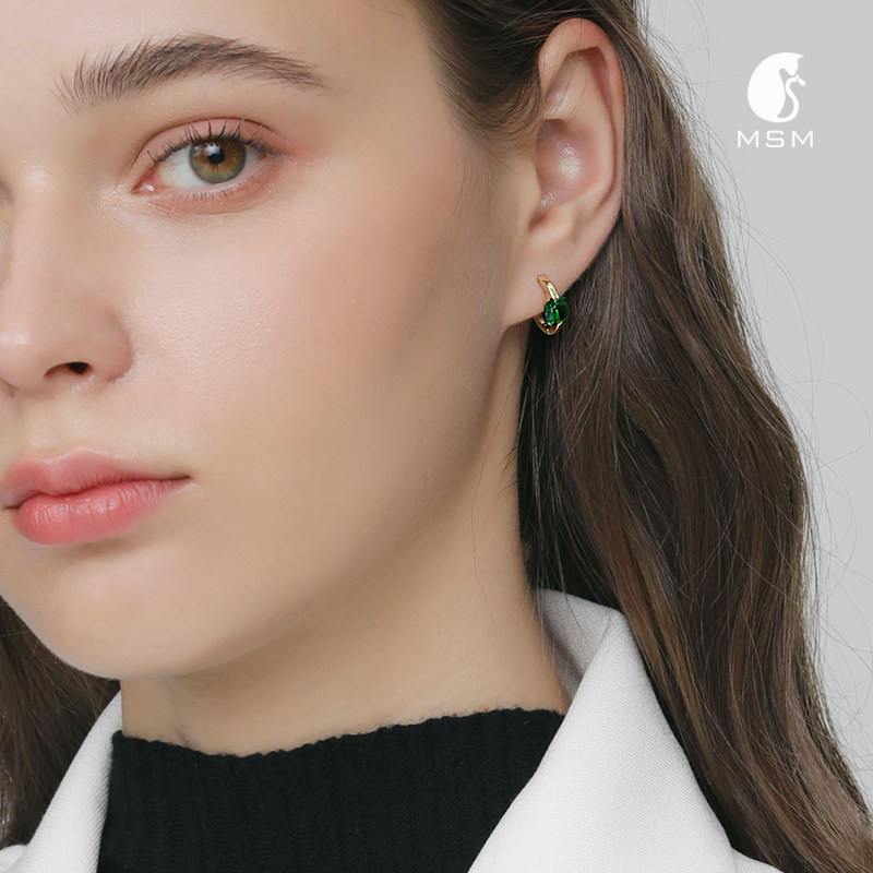 陌上猫祖母绿耳钉纯银耳圈新中式耳环轻奢高级感耳饰2024新款爆款,淘宝优惠券,粉丝福利购,淘宝优惠卷