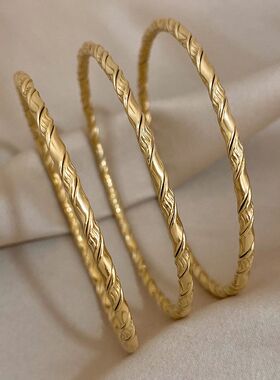 3pcs Gold Color Twist Stainless Steel Bangle Bracelet Chic C