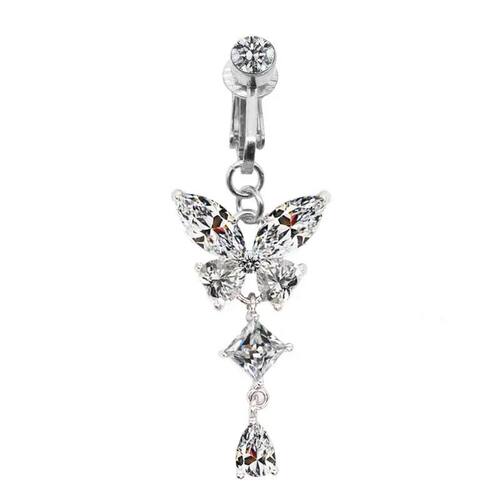 Faux Fake Belly Piercing Butterfly Leaves Dangling Long Fake - 图2