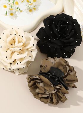 French Fabric Rose Flower Hair Claw Clips For Women Girls Ha