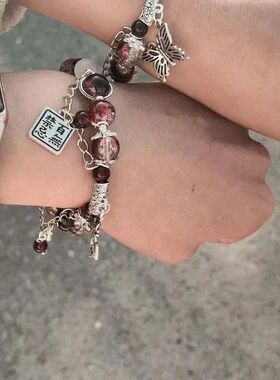 2024  ndy Red Beaded Chain Bracelet for Women Simple Hollow