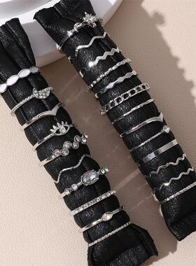23Pcs Fashion Knuckle Rings Set For Women Crystal Star Moon
