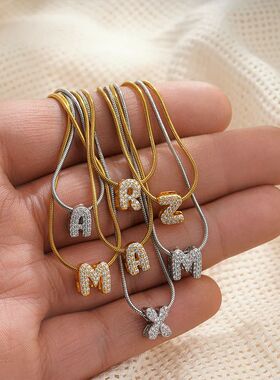 Fashion Tiny CZ Zircon Initial Alphabet Pendant Neckalce Gol