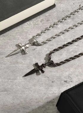 Cool Punk Sword Cross Pendant Necklace for Men Stainless Ste