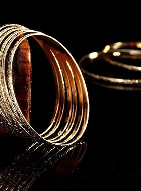 Herseygold Slim Metal Bangles Gold Plated Carved Flower Laye