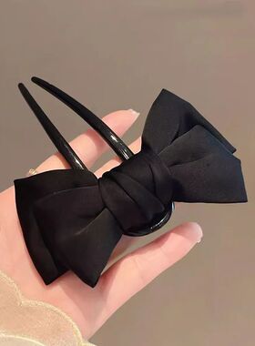 Fashion Women's Bow Vintage Black U-shaped Hair Clip Cute nd
