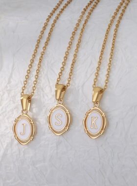 Initial Enamel White A-Z Letter Necklace for Women Stainless