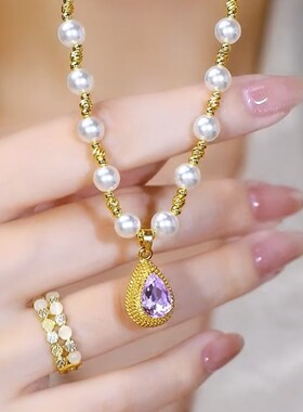 Pearl Square Crystal Pendant Necklace Women Design High-grad