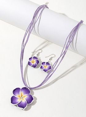 Flower Wax Rope Necklace Earrings Set Soft Pottery Paspora N
