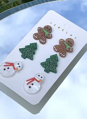 1 Set of 3 Pairs Women'sEarrings Gingerbread Man Christmas T