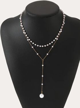 Charm Trendy Double-deck Imitation Pearl Beaded Long Pendant