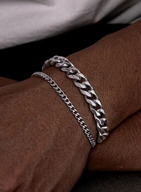 2pcs Men's Chain Bracelets,Stainless Steel Silver Gold Black
